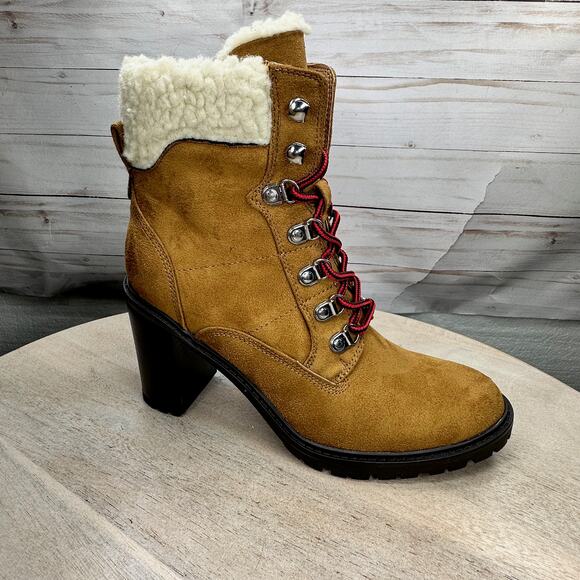 Nine West Peer Womens Sherpa Cuff Ankle Boot Size 8 Dark Natural Brown Heel Boot - Picture 11 of 13